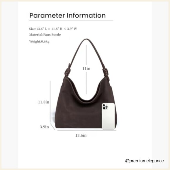 Large Slouchy Hobo Tote Bag Faux Suede Lightweight Travel Work Shoulder - Picture 4 of 7